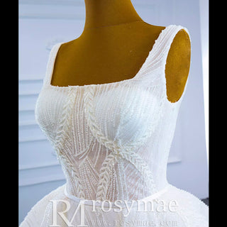 Square Neck Sparkly Lace A-line Wedding Dress with Leg Slit