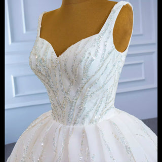 Robe de mariée de luxe à perles style reine-Ann avec larges bretelles