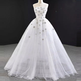 Strapless Beaded Star Wedding Dress Sheer A-line Bridal Gown