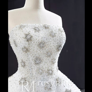 Strapless Beaded Star Wedding Dress Sheer A-line Bridal Gown