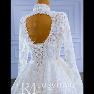 Modest High Neck and Keyhole Wedding Dress with Long Sleeves