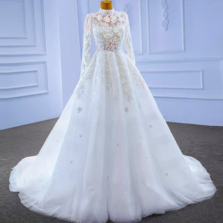 Modest High Neck and Keyhole Wedding Dress with Long Sleeves