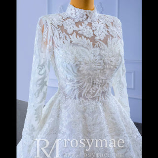 Modest High Neck and Keyhole Wedding Dress with Long Sleeves