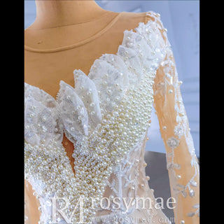 Long Sleeve Exquisite Wedding Gown Floral Lace Mermaid Wedding Dress