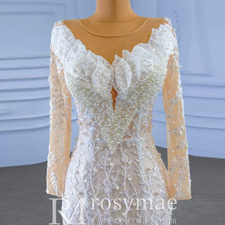 Long Sleeve Exquisite Wedding Gown Floral Lace Mermaid Wedding Dress