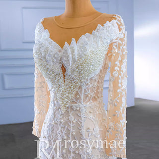 Long Sleeve Exquisite Wedding Gown Floral Lace Mermaid Wedding Dress