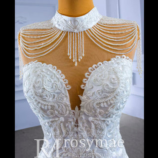 Robe de mariée sirène vintage à col haut robe de mariée trompette