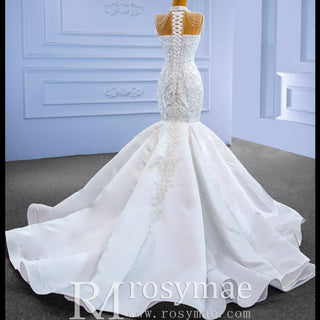 Robe de mariée sirène vintage à col haut robe de mariée trompette