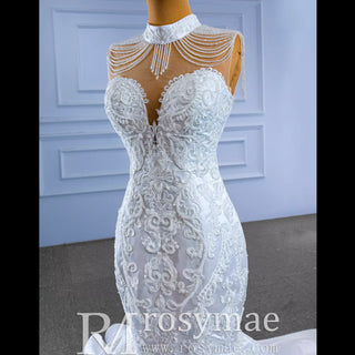 Robe de mariée sirène vintage à col haut robe de mariée trompette