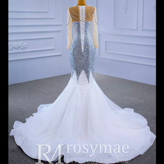 Luxury Rhinestone Mermaid Wedding Dress with Long Sleeves