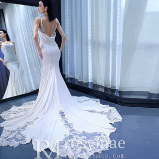 High-end Mermaid Spaghetti Straps Backless Wedding Dress