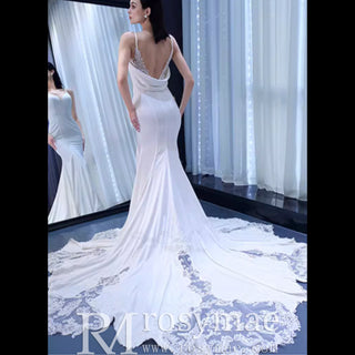 High-end Mermaid Spaghetti Straps Backless Wedding Dress