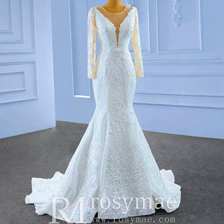 Long Sleeve Trumpet Embroidery Lace Wedding Dress