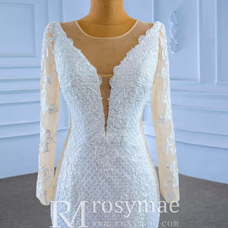 Long Sleeve Trumpet Embroidery Lace Wedding Dress