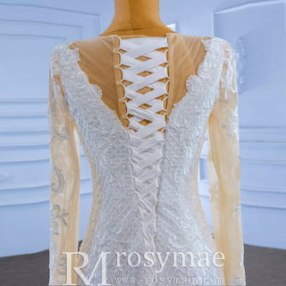 Long Sleeve Trumpet Embroidery Lace Wedding Dress