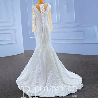 Long Sleeve Trumpet Embroidery Lace Wedding Dress