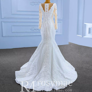 Long Sleeve Trumpet Embroidery Lace Wedding Dress