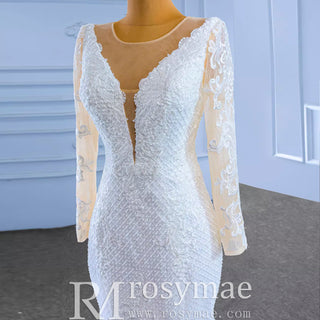 Long Sleeve Trumpet Embroidery Lace Wedding Dress