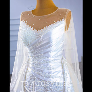 Sheath Satin Long Sleeve Wedding Dress with Detachable Overskirt