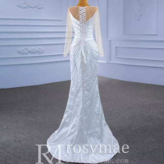 Sheath Satin Long Sleeve Wedding Dress with Detachable Overskirt