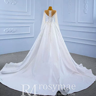 Sheath Satin Long Sleeve Wedding Dress with Detachable Overskirt