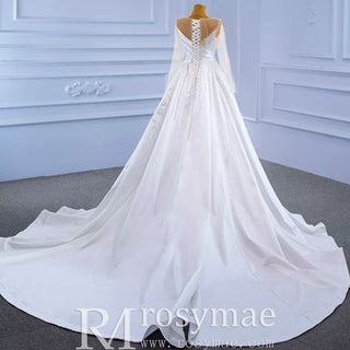 Sheath Satin Long Sleeve Wedding Dress with Detachable Overskirt