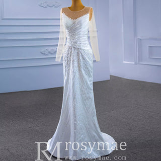 Sheath Satin Long Sleeve Wedding Dress with Detachable Overskirt