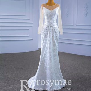 Sheath Satin Long Sleeve Wedding Dress with Detachable Overskirt