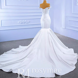 Simple Satin Trumpet Wedding Dress with Off the Shoulder