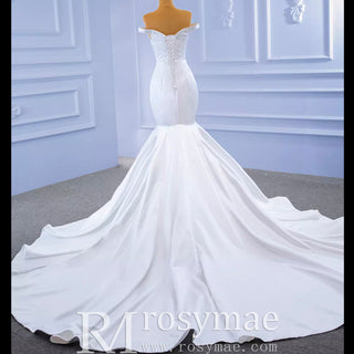 Simple Satin Trumpet Wedding Dress with Off the Shoulder