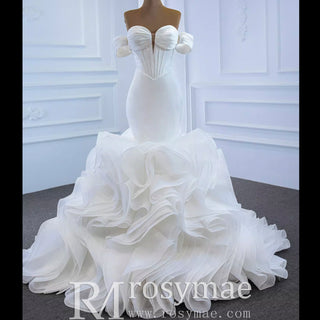 Elegant Ruffle Skirt Trumpet Wedding Dress with Detachable Sleeves