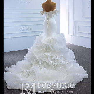 Elegant Ruffle Skirt Trumpet Wedding Dress with Detachable Sleeves