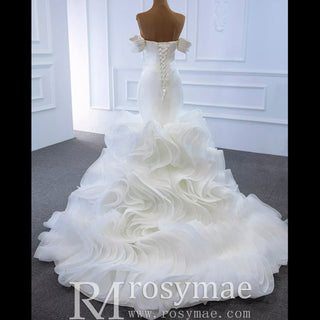 Elegant Ruffle Skirt Trumpet Wedding Dress with Detachable Sleeves