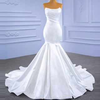 Simple Strapless Satin Trumpet Boat Neck Wedding Dress