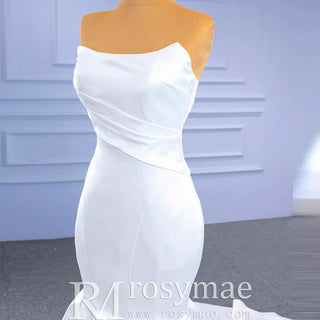 Simple Strapless Satin Trumpet Boat Neck Wedding Dress