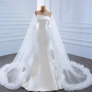 Robe de mariée sirène en satin à trou de serrure au design unique avec cape