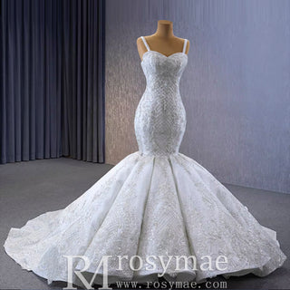 Gorgeous Beaded Lace Wedding Dress Mermaid Spaghetti Strap Bridal Gown