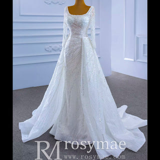 Beaded Fit and Flare Wedding Dress with Detachable Overskirt