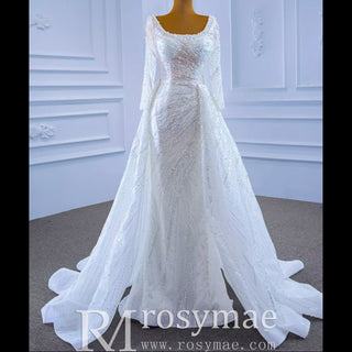 Beaded Fit and Flare Wedding Dress with Detachable Overskirt