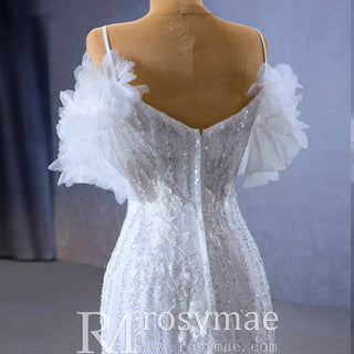 Beaded Mermaid Ruffle Wedding Dresses Spaghetti Strap Wedding Gown