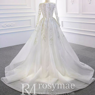 Long Sleeve Mermaid Wedding Dress with Detachable Skirt