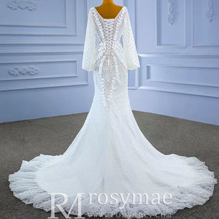 Puff Long Sleeve Mermaid Wedding Dress Modern Bridal Gown