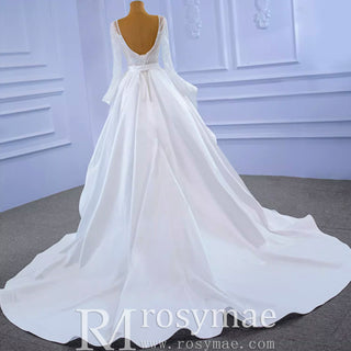 Long Sleeve Beaded Wedding Dress with Detachable Skirt