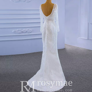 Long Sleeve Beaded Wedding Dress with Detachable Skirt