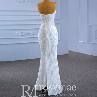 Beaded Sheath Sweetheart Mermaid Wedding Dress with Detachable Skirt