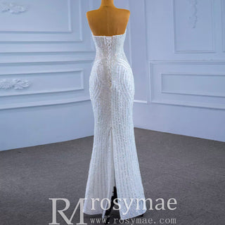 Beaded Sheath Sweetheart Mermaid Wedding Dress with Detachable Skirt