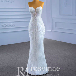 Beaded Sheath Sweetheart Mermaid Wedding Dress with Detachable Skirt