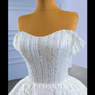 Luxury Beaded Sparkly Ball Gown Wedding Dress with Off the Shoulder