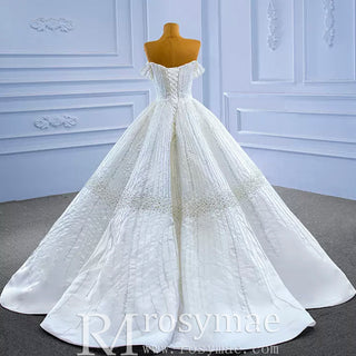 Luxury Beaded Sparkly Ball Gown Wedding Dress with Off the Shoulder