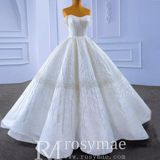 Luxury Beaded Sparkly Ball Gown Wedding Dress with Off the Shoulder